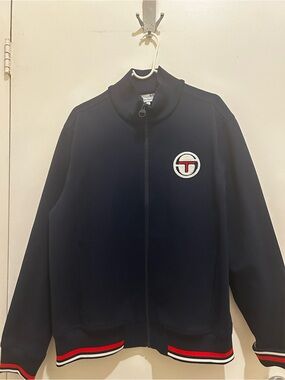 Sergio Tacchini Navy Bomber Jacket with Red & White Trim
